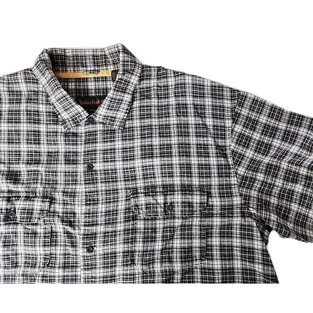 Timberland Men's 2XL‎ 100% Cotton Western Plaid Gray/Tan Long Sleeve Rugged EUC